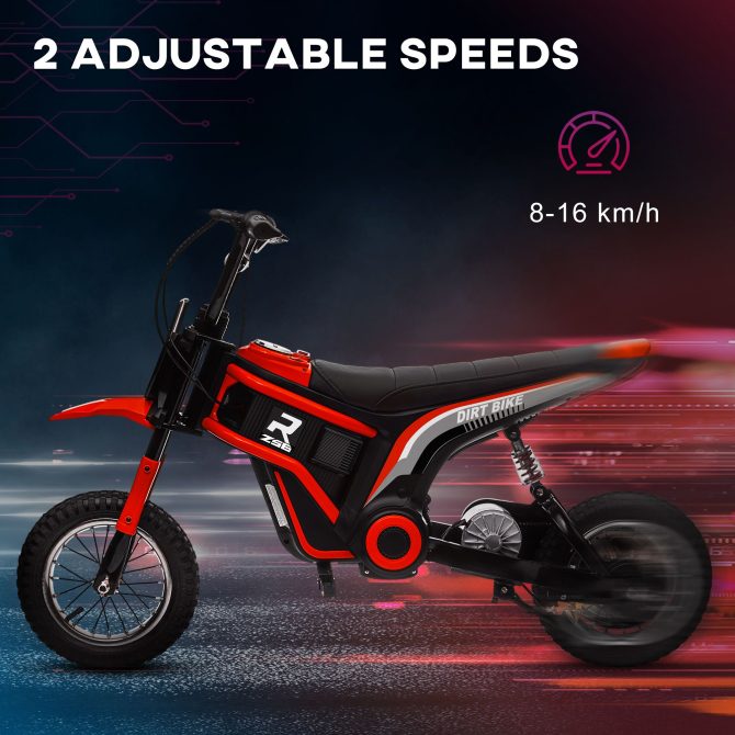 Aosom Electric Dirt Bike with Twist Grip Throttle, 24V 350W Off-Road Electric Motorcycle, Up to 15 MPH with Brake, Music Horn, Rear Suspension for Ages 13+ Years, Red - Image 3