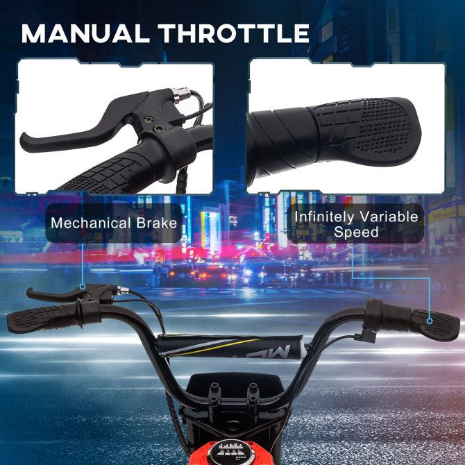 Aosom Electric Dirt Bike with Twist Grip Throttle, 24V 350W Off-Road Electric Motorcycle, Up to 15 MPH with Brake, Music Horn, Rear Suspension for Ages 13+ Years, Red - Image 4