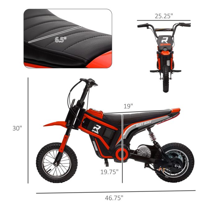 Aosom Electric Dirt Bike with Twist Grip Throttle, 24V 350W Off-Road Electric Motorcycle, Up to 15 MPH with Brake, Music Horn, Rear Suspension for Ages 13+ Years, Red - Image 5
