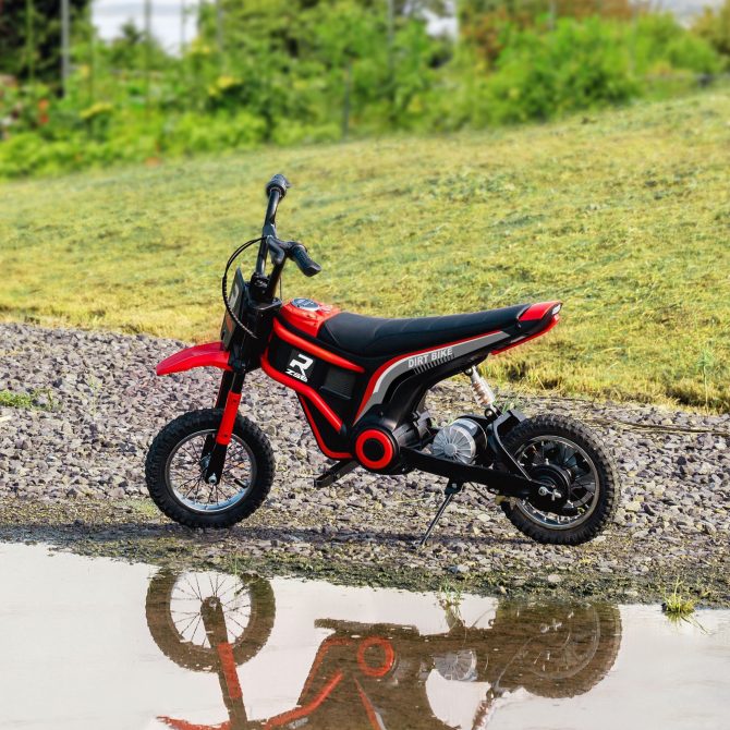 Aosom Electric Dirt Bike with Twist Grip Throttle, 24V 350W Off-Road Electric Motorcycle, Up to 15 MPH with Brake, Music Horn, Rear Suspension for Ages 13+ Years, Red - Image 6