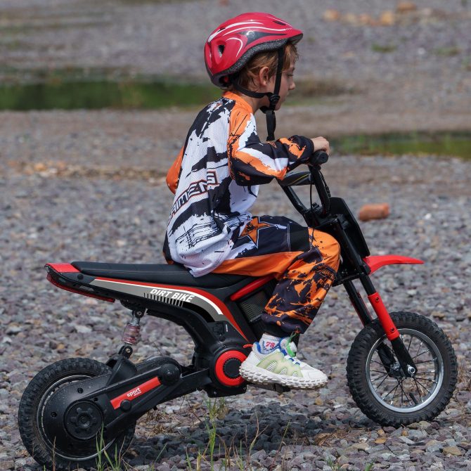 Aosom Electric Dirt Bike with Twist Grip Throttle, 24V 350W Off-Road Electric Motorcycle, Up to 15 MPH with Brake, Music Horn, Rear Suspension for Ages 13+ Years, Red - Image 7