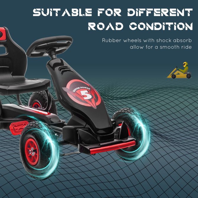 Aosom Kids Pedal Go Kart Ride-on Toy with Ergonomic Comfort, Pedal Car with Tough, Wear-Resistant Tread, Go Cart Kids Car for Boys & Girls with Suspension System, Safety Hand Brake, Ages 5-12, Red - Image 4