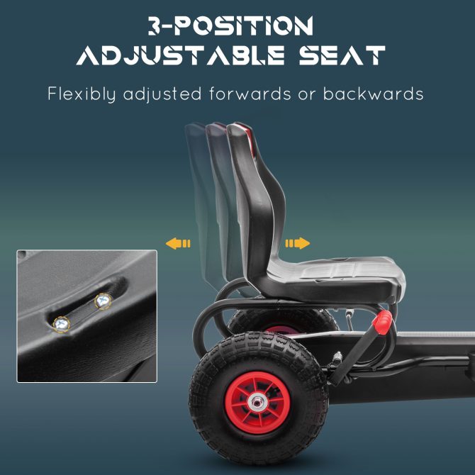 Aosom Kids Pedal Go Kart Ride-on Toy with Ergonomic Comfort, Pedal Car with Tough, Wear-Resistant Tread, Go Cart Kids Car for Boys & Girls with Suspension System, Safety Hand Brake, Ages 5-12, Red - Image 6