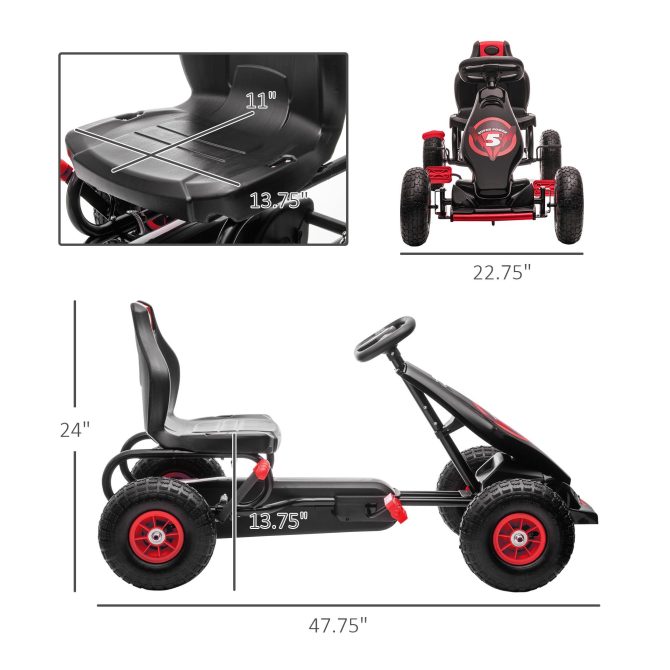 Aosom Kids Pedal Go Kart Ride-on Toy with Ergonomic Comfort, Pedal Car with Tough, Wear-Resistant Tread, Go Cart Kids Car for Boys & Girls with Suspension System, Safety Hand Brake, Ages 5-12, Red - Image 7
