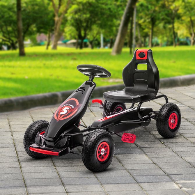Aosom Kids Pedal Go Kart Ride-on Toy with Ergonomic Comfort, Pedal Car with Tough, Wear-Resistant Tread, Go Cart Kids Car for Boys & Girls with Suspension System, Safety Hand Brake, Ages 5-12, Red - Image 8