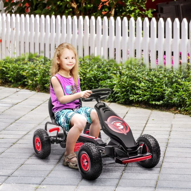 Aosom Kids Pedal Go Kart Ride-on Toy with Ergonomic Comfort, Pedal Car with Tough, Wear-Resistant Tread, Go Cart Kids Car for Boys & Girls with Suspension System, Safety Hand Brake, Ages 5-12, Red - Image 9