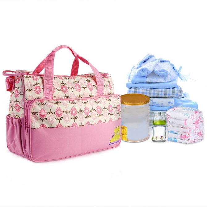 5PCS Baby Nappy Diaper Bags Set Mummy Diaper Shoulder Bags w/ Nappy Changing Pad Insulated Pockets Travel Tote Bags - Image 12