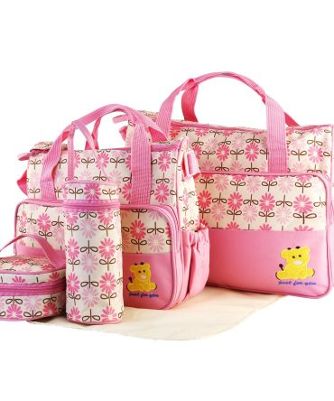 5PCS Baby Nappy Diaper Bags Set Mummy Diaper Shoulder Bags w/ Nappy Changing Pad Insulated Pockets Travel Tote Bags
