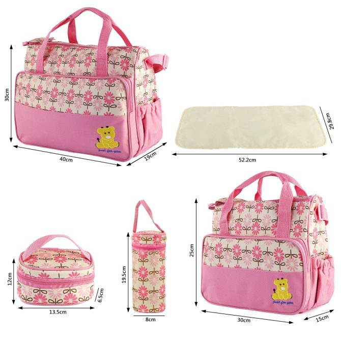 5PCS Baby Nappy Diaper Bags Set Mummy Diaper Shoulder Bags w/ Nappy Changing Pad Insulated Pockets Travel Tote Bags - Image 16