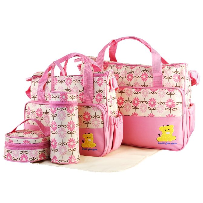 5PCS Baby Nappy Diaper Bags Set Mummy Diaper Shoulder Bags w/ Nappy Changing Pad Insulated Pockets Travel Tote Bags - Image 11