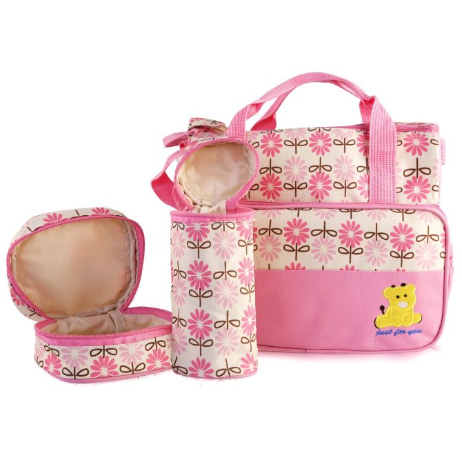 5PCS Baby Nappy Diaper Bags Set Mummy Diaper Shoulder Bags w/ Nappy Changing Pad Insulated Pockets Travel Tote Bags - Image 18