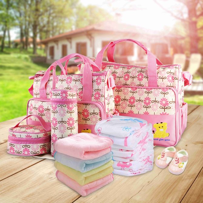 5PCS Baby Nappy Diaper Bags Set Mummy Diaper Shoulder Bags w/ Nappy Changing Pad Insulated Pockets Travel Tote Bags - Image 20