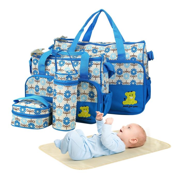 5PCS Baby Nappy Diaper Bags Set Mummy Diaper Shoulder Bags w/ Nappy Changing Pad Insulated Pockets Travel Tote Bags - Image 32