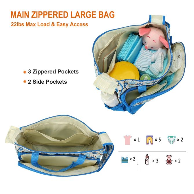 5PCS Baby Nappy Diaper Bags Set Mummy Diaper Shoulder Bags w/ Nappy Changing Pad Insulated Pockets Travel Tote Bags - Image 35