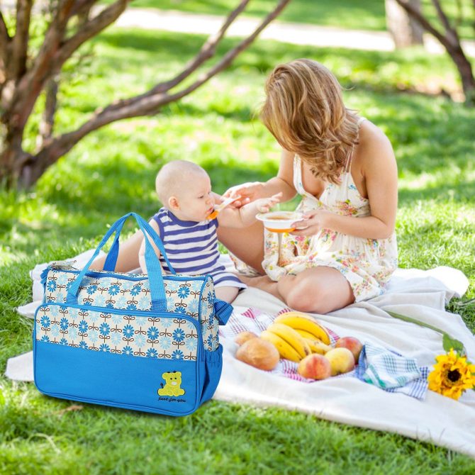 5PCS Baby Nappy Diaper Bags Set Mummy Diaper Shoulder Bags w/ Nappy Changing Pad Insulated Pockets Travel Tote Bags - Image 37