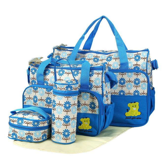 5PCS Baby Nappy Diaper Bags Set Mummy Diaper Shoulder Bags w/ Nappy Changing Pad Insulated Pockets Travel Tote Bags - Image 31