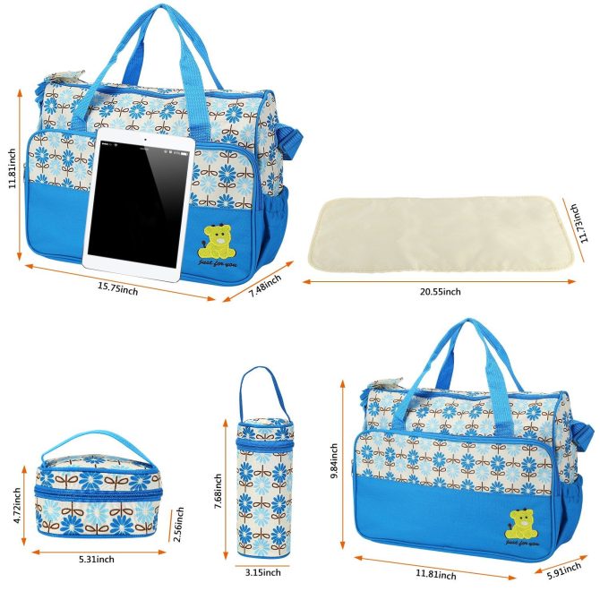 5PCS Baby Nappy Diaper Bags Set Mummy Diaper Shoulder Bags w/ Nappy Changing Pad Insulated Pockets Travel Tote Bags - Image 40