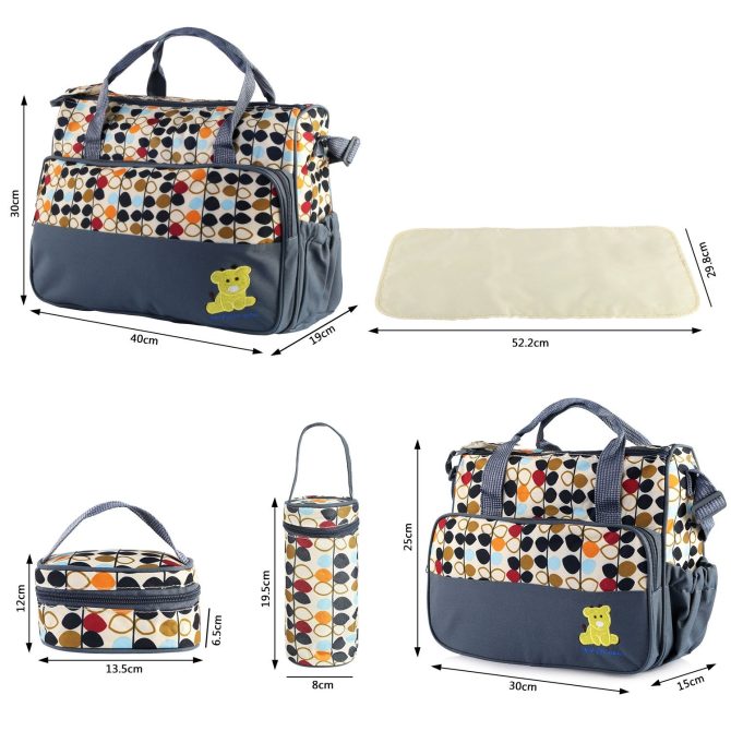 5PCS Baby Nappy Diaper Bags Set Mummy Diaper Shoulder Bags w/ Nappy Changing Pad Insulated Pockets Travel Tote Bags - Image 26