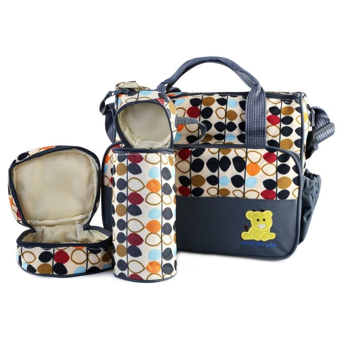 5PCS Baby Nappy Diaper Bags Set Mummy Diaper Shoulder Bags w/ Nappy Changing Pad Insulated Pockets Travel Tote Bags - Image 28