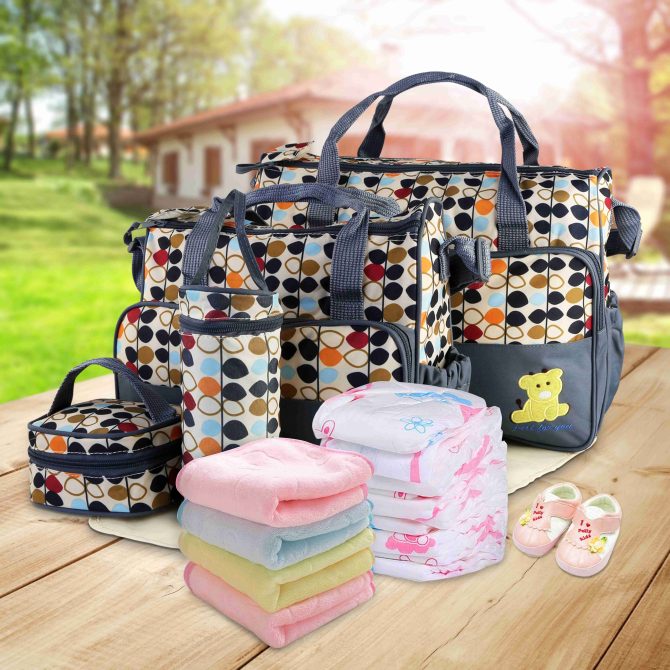 5PCS Baby Nappy Diaper Bags Set Mummy Diaper Shoulder Bags w/ Nappy Changing Pad Insulated Pockets Travel Tote Bags - Image 30