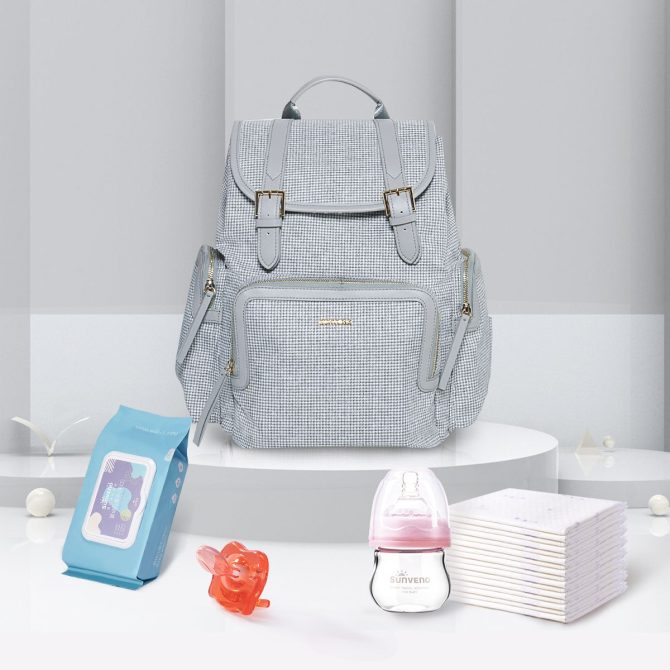 SUNVENO Diaper Bag Backpack, Baby Changing Bag Nappy Tweed Baby Diaper Bags Multifunction Waterproof for Travel - Image 8