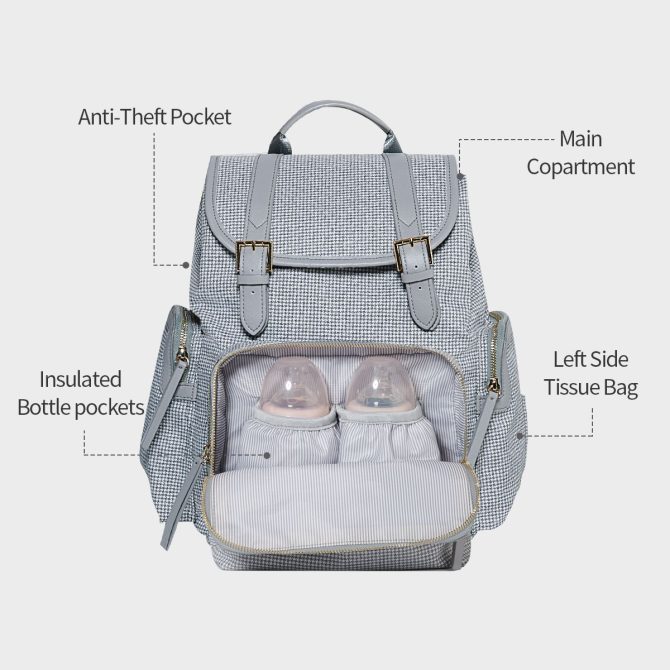 SUNVENO Diaper Bag Backpack, Baby Changing Bag Nappy Tweed Baby Diaper Bags Multifunction Waterproof for Travel - Image 9