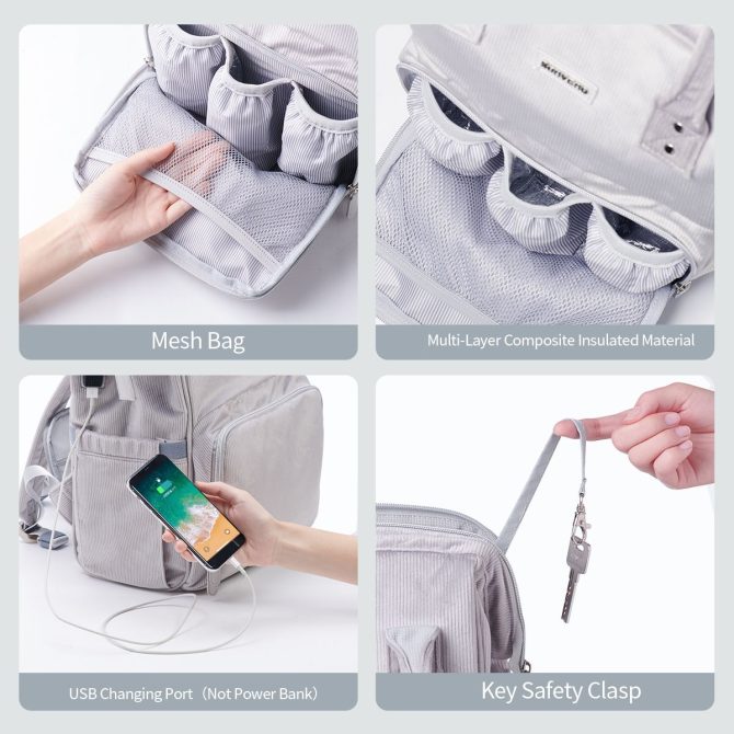 SUNVENO Velvet Stitching Diaper Bag Backpack Large Capacity Tote Shoulder Nappy Bag Organizer for Baby Care with Insulated Pockets,Waterproof Fabric - Image 4