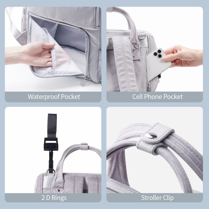 SUNVENO Velvet Stitching Diaper Bag Backpack Large Capacity Tote Shoulder Nappy Bag Organizer for Baby Care with Insulated Pockets,Waterproof Fabric - Image 5
