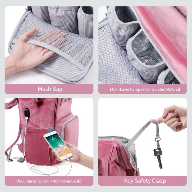 SUNVENO Velvet Stitching Diaper Bag Backpack Large Capacity Tote Shoulder Nappy Bag Organizer for Baby Care with Insulated Pockets,Waterproof Fabric - Image 23