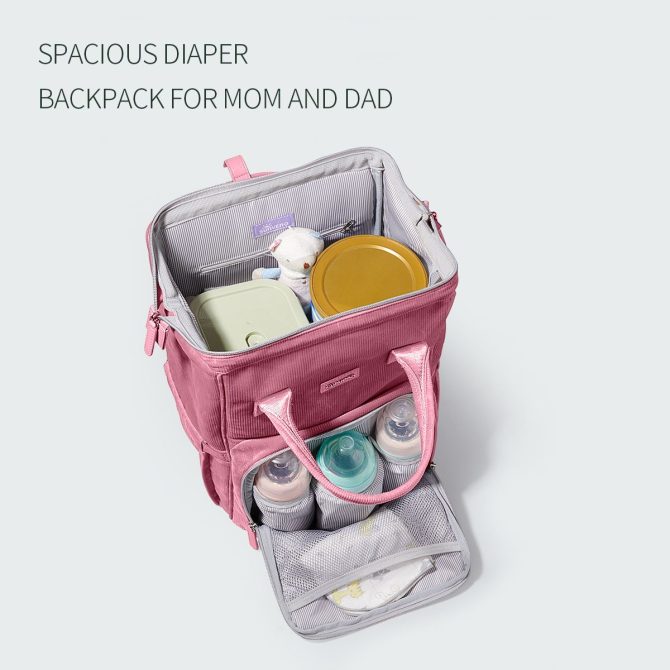 SUNVENO Velvet Stitching Diaper Bag Backpack Large Capacity Tote Shoulder Nappy Bag Organizer for Baby Care with Insulated Pockets,Waterproof Fabric - Image 25