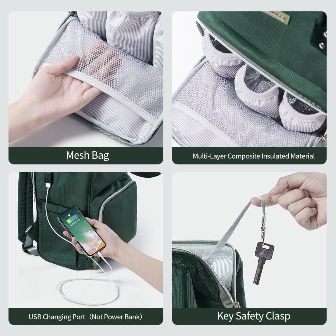 SUNVENO Velvet Stitching Diaper Bag Backpack Large Capacity Tote Shoulder Nappy Bag Organizer for Baby Care with Insulated Pockets,Waterproof Fabric - Image 32