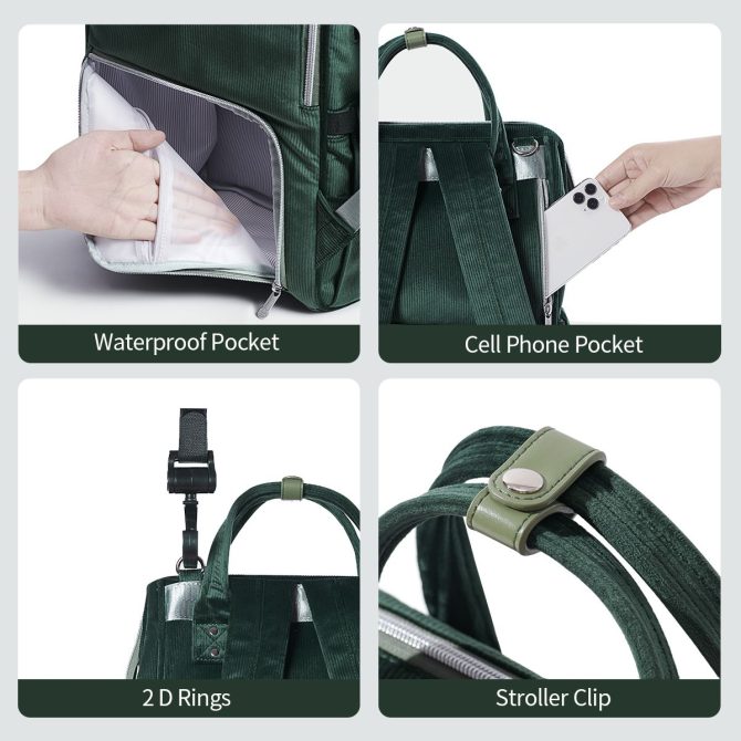 SUNVENO Velvet Stitching Diaper Bag Backpack Large Capacity Tote Shoulder Nappy Bag Organizer for Baby Care with Insulated Pockets,Waterproof Fabric - Image 33