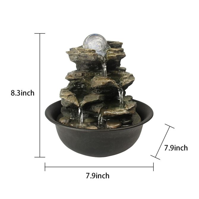 8.3inches Rock Cascading Tabletop Fountain with LED Light for Home Office Bedroom Relaxation - Image 2