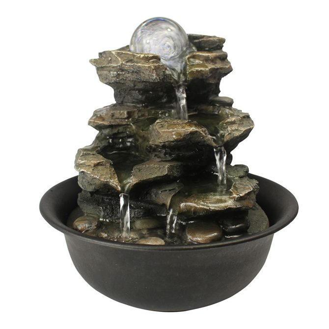 8.3inches Rock Cascading Tabletop Fountain with LED Light for Home Office Bedroom Relaxation - Image 3