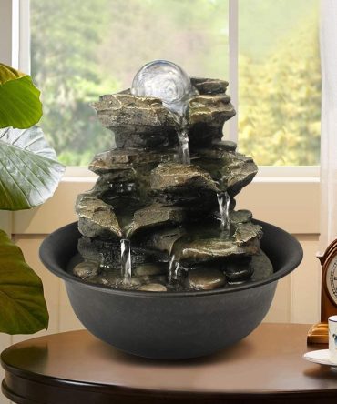 8.3inches Rock Cascading Tabletop Fountain with LED Light for Home Office Bedroom Relaxation