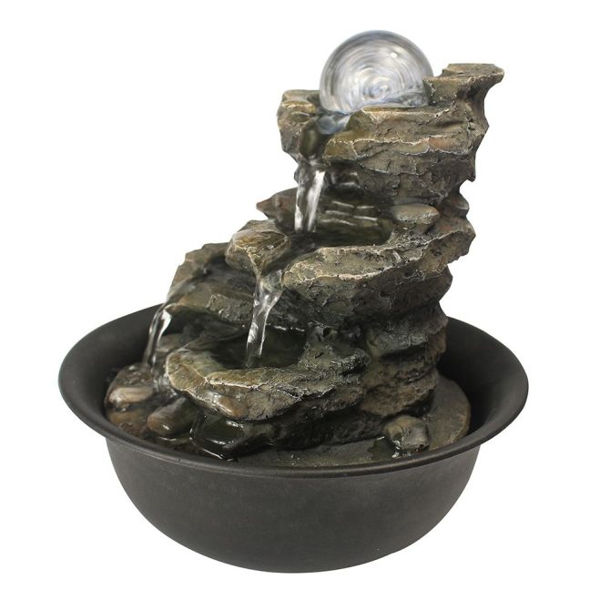 8.3inches Rock Cascading Tabletop Fountain with LED Light for Home Office Bedroom Relaxation - Image 5