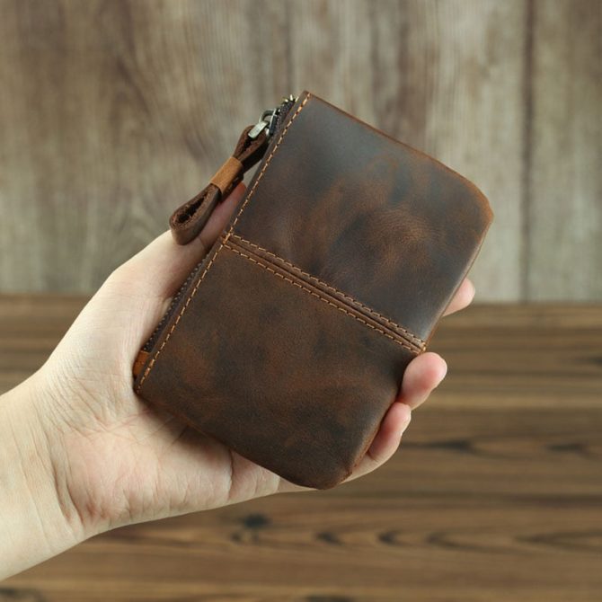 The Cael | Handmade Leather Coin Purse with Zipper - Image 2