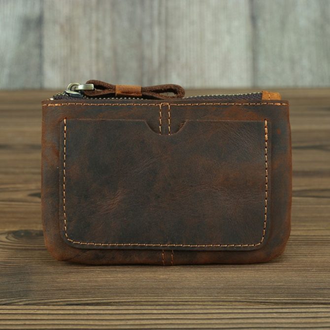 The Cael | Handmade Leather Coin Purse with Zipper - Image 4