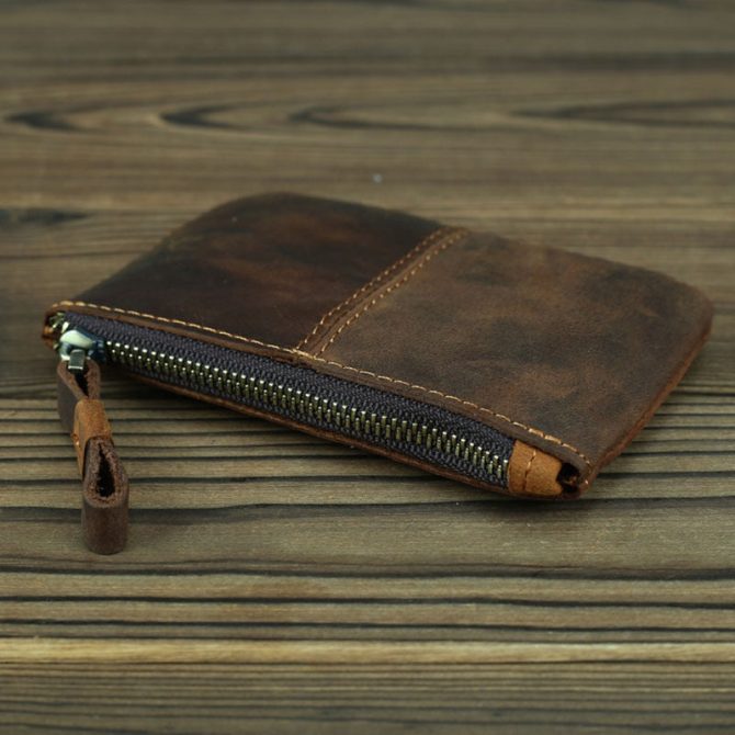 The Cael | Handmade Leather Coin Purse with Zipper - Image 5