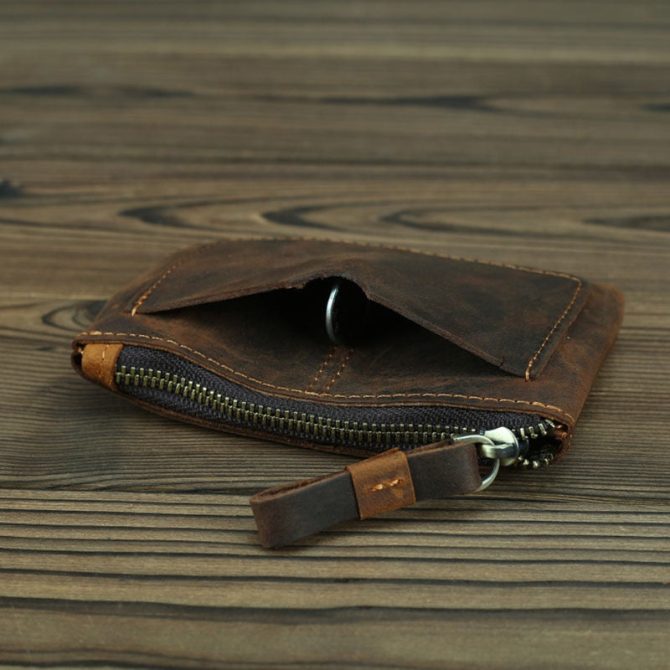 The Cael | Handmade Leather Coin Purse with Zipper - Image 6