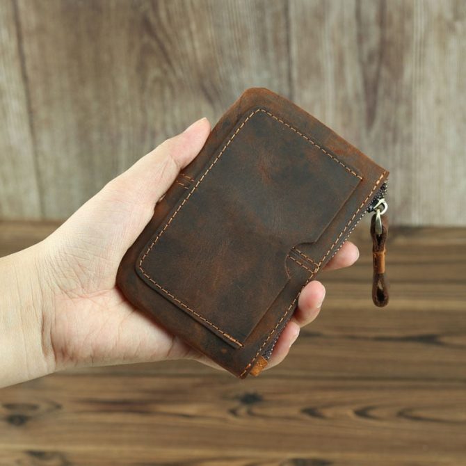 The Cael | Handmade Leather Coin Purse with Zipper - Image 7