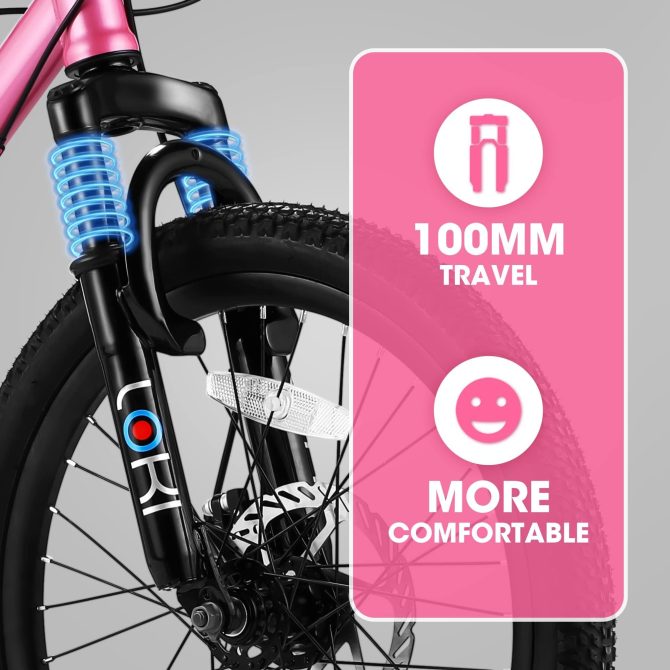 S20101 20 Inch Kids' Bike, Boys Girls Mountain Bike Ages 8-12, 7 Speed Teenager Children Kids' Bicycles, Front Suspension Disc Brake Rear V-Brake, High Steel Frame - Image 3