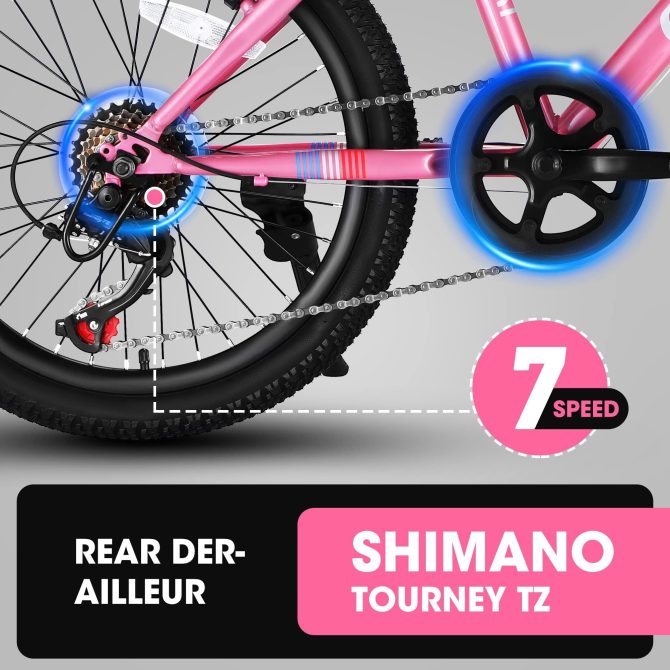 S20101 20 Inch Kids' Bike, Boys Girls Mountain Bike Ages 8-12, 7 Speed Teenager Children Kids' Bicycles, Front Suspension Disc Brake Rear V-Brake, High Steel Frame - Image 5