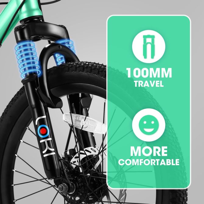 S20101 20 Inch Kids' Bike, Boys Girls Mountain Bike Ages 8-12, 7 Speed Teenager Children Kids' Bicycles, Front Suspension Disc Brake Rear V-Brake, High Steel Frame - Image 3
