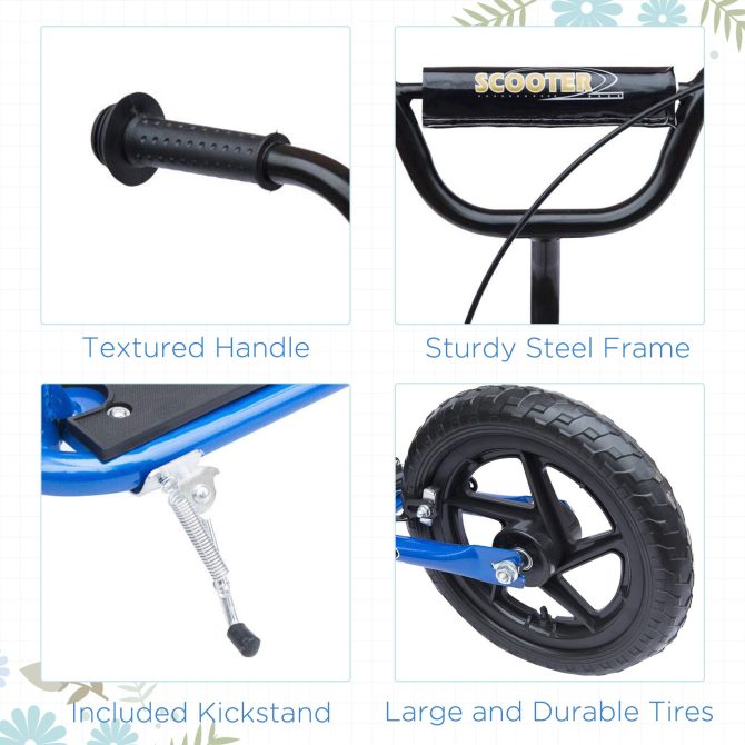 HOMCOM Kick Scooter for Kids 5-12 Years Old, Big Wheel Kids Scooter with Adjustable Height Handlebar, Non-slip Footplate, Rear Brake, Blue - Image 3