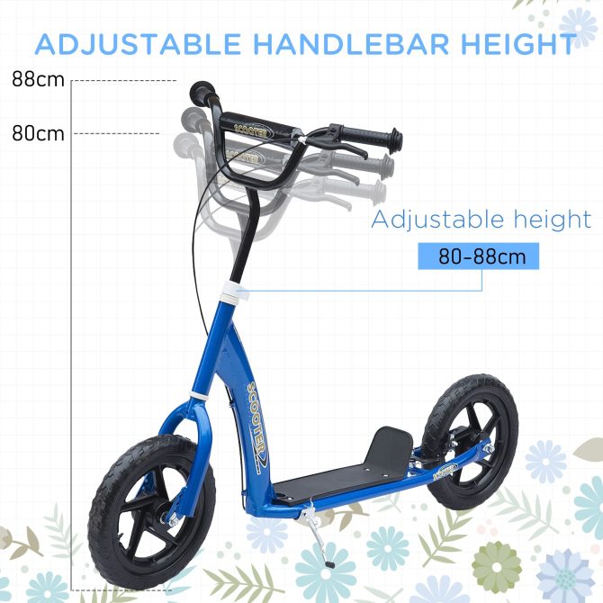 HOMCOM Kick Scooter for Kids 5-12 Years Old, Big Wheel Kids Scooter with Adjustable Height Handlebar, Non-slip Footplate, Rear Brake, Blue - Image 4