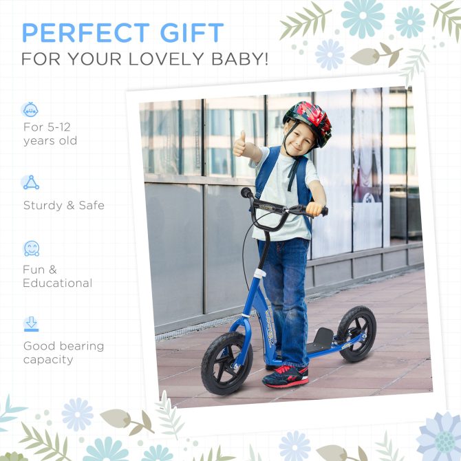 HOMCOM Kick Scooter for Kids 5-12 Years Old, Big Wheel Kids Scooter with Adjustable Height Handlebar, Non-slip Footplate, Rear Brake, Blue - Image 6