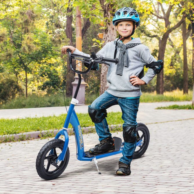 HOMCOM Kick Scooter for Kids 5-12 Years Old, Big Wheel Kids Scooter with Adjustable Height Handlebar, Non-slip Footplate, Rear Brake, Blue - Image 9