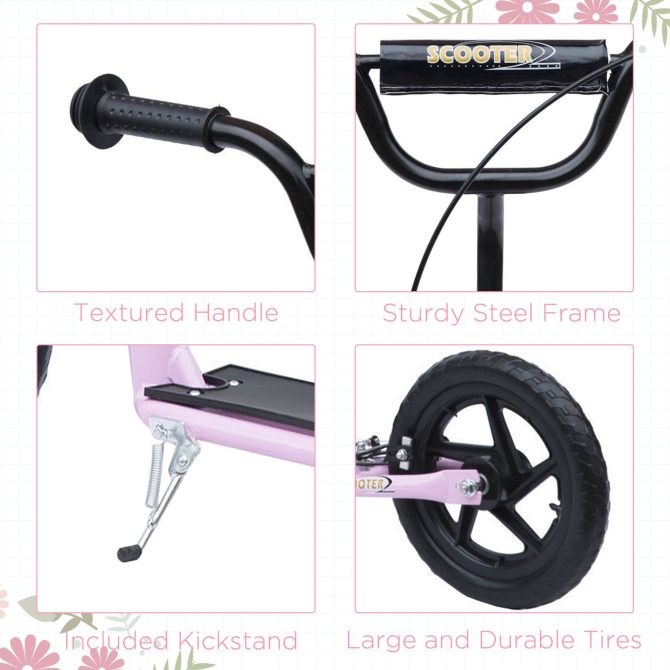 HOMCOM Kick Scooter for Kids 5-12 Years Old, Big Wheel Kids Scooter with Adjustable Height Handlebar, Non-slip Footplate, Rear Brake, Pink - Image 3