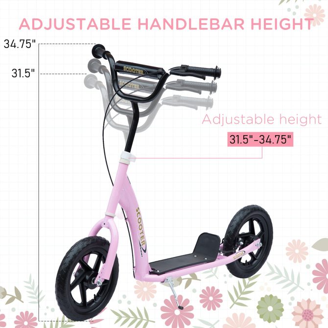 HOMCOM Kick Scooter for Kids 5-12 Years Old, Big Wheel Kids Scooter with Adjustable Height Handlebar, Non-slip Footplate, Rear Brake, Pink - Image 4